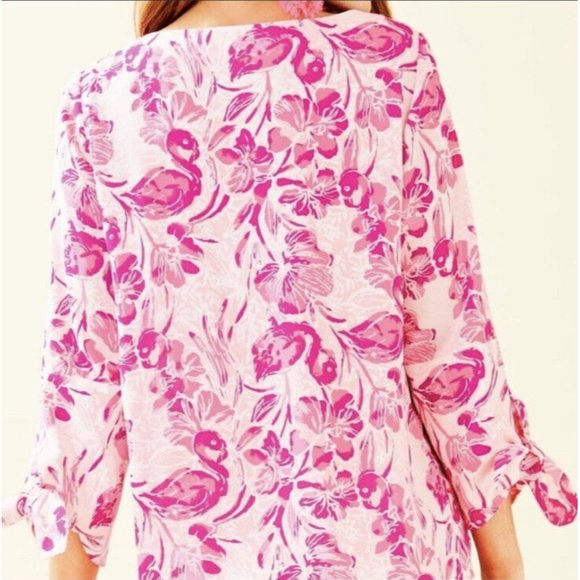 Lilly Pulitzer Pink Langston Top Coral Reef Tint Flamingo XS RARE HTF GORGEOUS - Picture 3 of 7